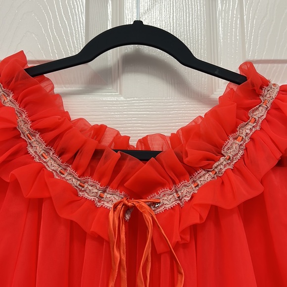 Intime California Stunning & Elegant VTG 1950’s 60’s Double Chiffon Coral Robe S - Picture 3 of 11